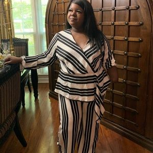 Black And White Stripe Pantsuit